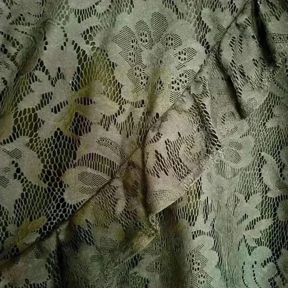 Black Lace Long Sleeve with Sheer Sleeves and Ruffle, Size L - Picture 2 of 4